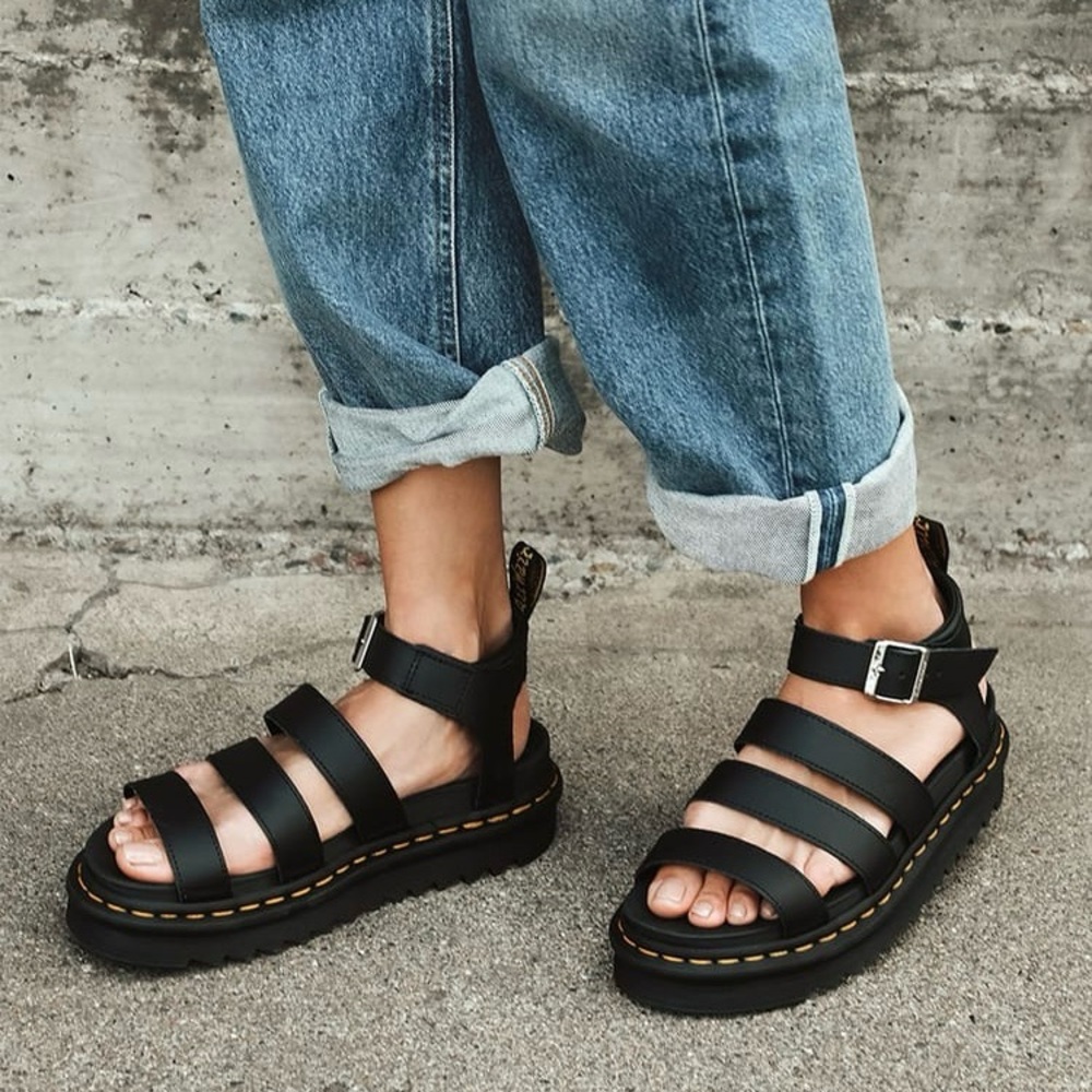 Dr. Martens Black Leather Platform Strappy Sandals